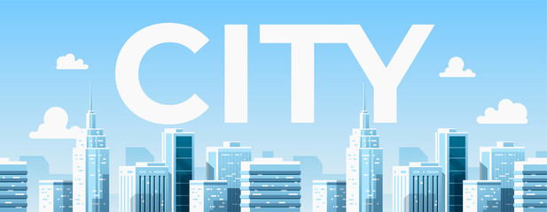 Fototapeta premium Seamless city landscape. Cityscape with buildings. Urban silhouette. Beautiful background template. Modern smart city with layers. Cartoon design. Flat style vector illustration.