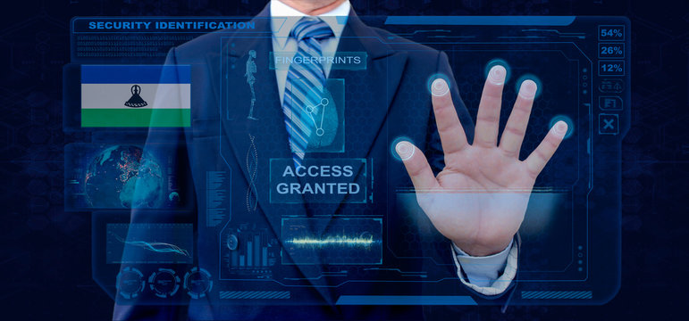 Finger Print Biometric Scanning Identification System. Businessman scan fingerprint biometric identity and approval. Lesotho Nationality