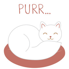 Sleepy white cat on the carpet. Kawaii element. Purr kitty. Cute cartoon animal.