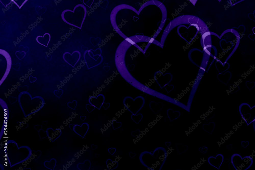 Wall mural purple hearts on black background. valentine's day abstract background with hearts