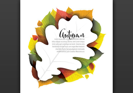 Square Autumn Card Layout with Large Illustrative Leaf