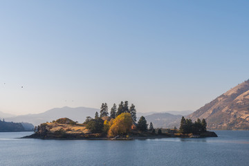 View of Eighteenmile Island on the Oregon side of the Columbia River, USA.