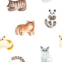 Watercolor cute cat. Hand painted Illustration isolated on white background.