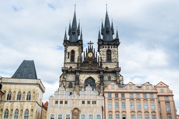 Obraz premium Church of Our Lady before Tyn, a gothic church and a dominant feature of the Old Town of Prague, Czech Republic. It has been the main church of this part of the city since the 14th century.