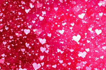 Beautiful confetti hearts falling. Valentine's Day abstract red background with hearts