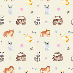 Obraz premium Watercolor cute cat. Hand painted Illustration isolated on white background.