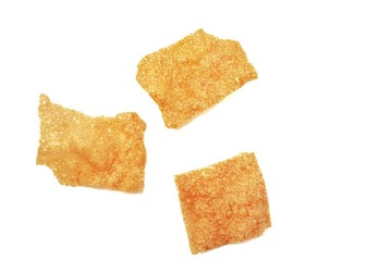 Crispy pork jerky on a white background