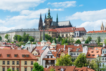 The rooftop of Prague Castle, and red rooftops of  Lesser town or Mala Strana, one of the most...