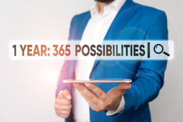 Text sign showing 1 Year 365 Possibilities. Business photo showcasing Beginning of a New Day Lots...