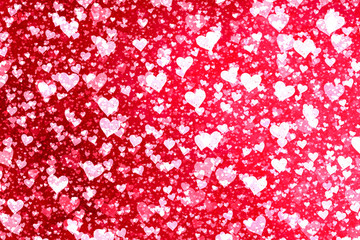 Beautiful confetti hearts falling. Valentine's Day abstract red background with hearts