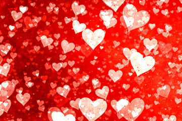 Beautiful confetti hearts falling. Valentine's Day abstract red background with hearts