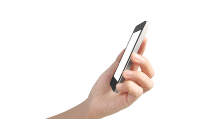 Man hand holding smartphone device touching screen