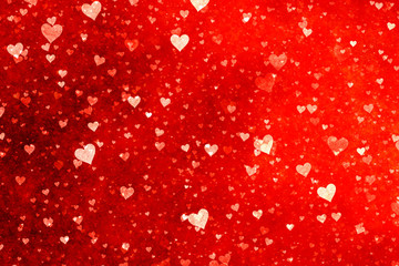 Beautiful confetti hearts falling. Valentine's Day abstract red background with hearts