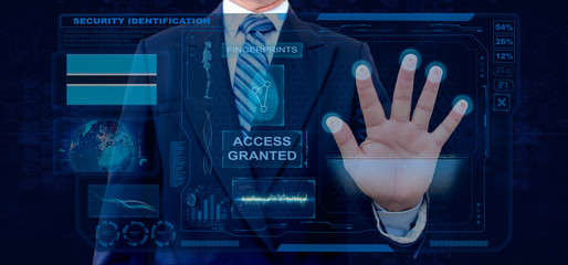 Finger Print Biometric Scanning Identification System. Businessman scan fingerprint biometric identity and approval. Botswana Nationality