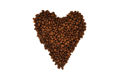 heart made of coffee beans isolated on white