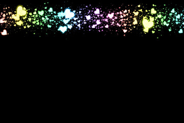 Gradient hearts on black background. Valentine's Day abstract background with hearts