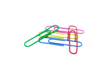 Stack of Colorful paper clips on white background. Decorative paper clips
