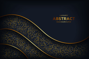 Abstract luxury dark background with a combination glowing golden dots. Overlap modern background