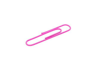Single pink paper clip on a white background. one paper clip image