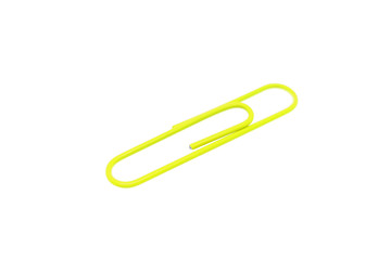 Single yellow paper clip on a white background. One paper clip image