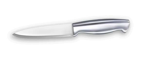 Knife Metallic Chef Kitchenware Appliance Vector. Metal Knife With Chrome Handle Domestic Or Restaurant Kitchen Dangerous Blade Equipment For Cut Food. Template Realistic 3d Illustration