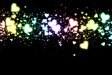 Gradient hearts on black background. Valentine's Day abstract background with hearts