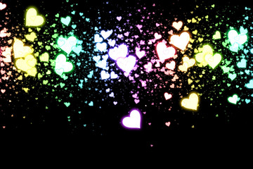 Gradient hearts on black background. Valentine's Day abstract background with hearts