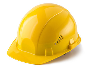 Yellow safety helmet isolated on white background - obrazy, fototapety, plakaty