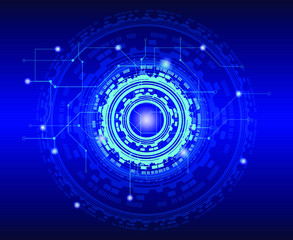Set design of circles referring to technology, UI HUD technology screen, innovation system blue color and with protruding lights, icons background in blue gradient