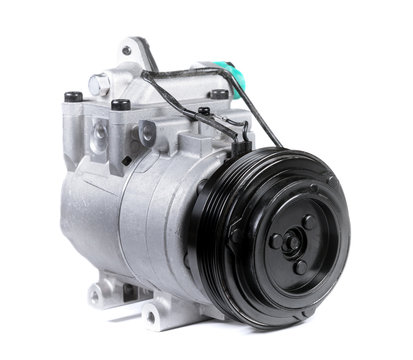 New car air conditioning compressor on isolated white background