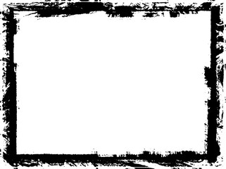 Black frame hand drawn on white background. Paint strokes with a dry brush