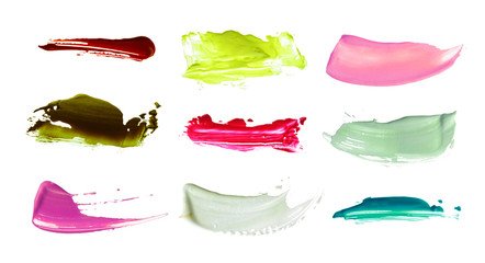 Abstract acrylic color brush stroke. Isolated on white.