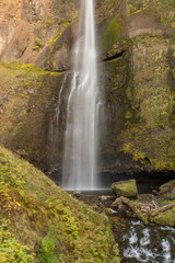 The lower part of the first level of the Multnomah waterfall located at Multnomah Creek in the Columbia River Gorge