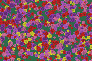 Traditional Japanese origami paper texture. Colorful flowers pattern. Roses and chrysanthemums background illustration