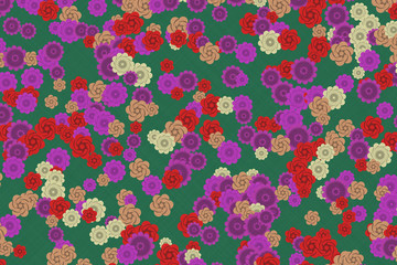 Traditional Japanese origami paper texture. Colorful flowers pattern. Roses and chrysanthemums background illustration
