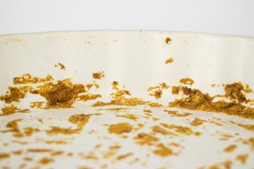 Burnt dough on a baking dish.