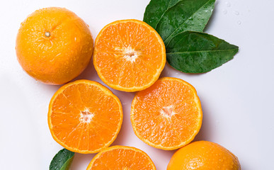 Top view Fresh Orange Fruit isolated on white background