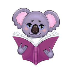 Cute Koala Bear With The Book. Vector Illustration.
