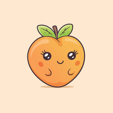 Cute kawaii peach character vector cartoon illustration