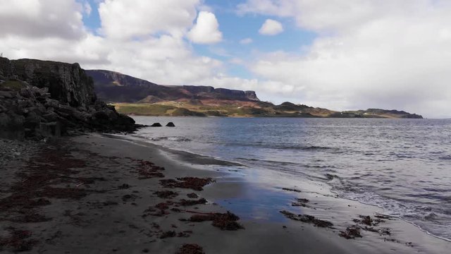 Beach And Coastline Aerial, An Corran Beach, Staffin Bay, The Quiraing, Isle Of Skye 4K