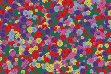 Traditional Japanese origami paper texture. Colorful flowers pattern. Roses and chrysanthemums background illustration