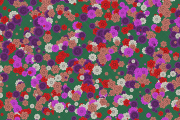 Traditional Japanese origami paper texture. Colorful flowers pattern. Roses and chrysanthemums background illustration