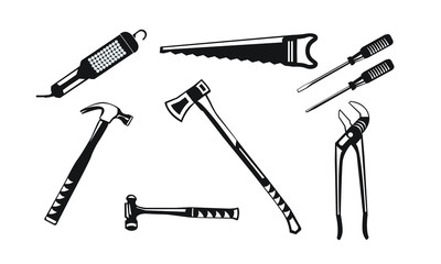 set of tools isolated on white background