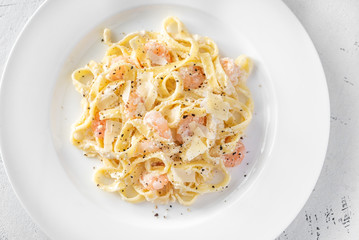 Portion of Shrimp Alfredo Pasta