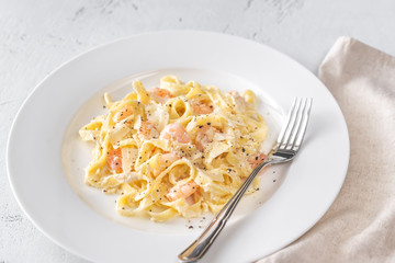 Portion of Shrimp Alfredo Pasta