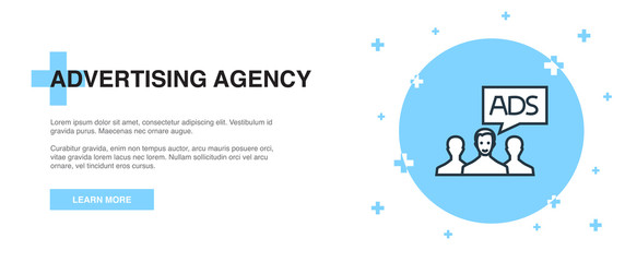 Advertising agency icon, banner outline template concept. Advertising agency line illustration