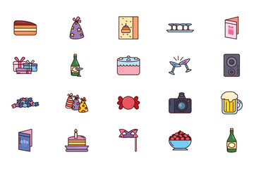 bundle birthday with icons set