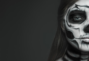 Scary woman with skeleton makeup