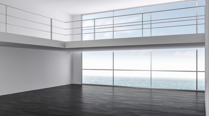 Large bright double volume room with mezzanine