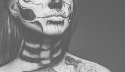 Crop woman with Halloween body art